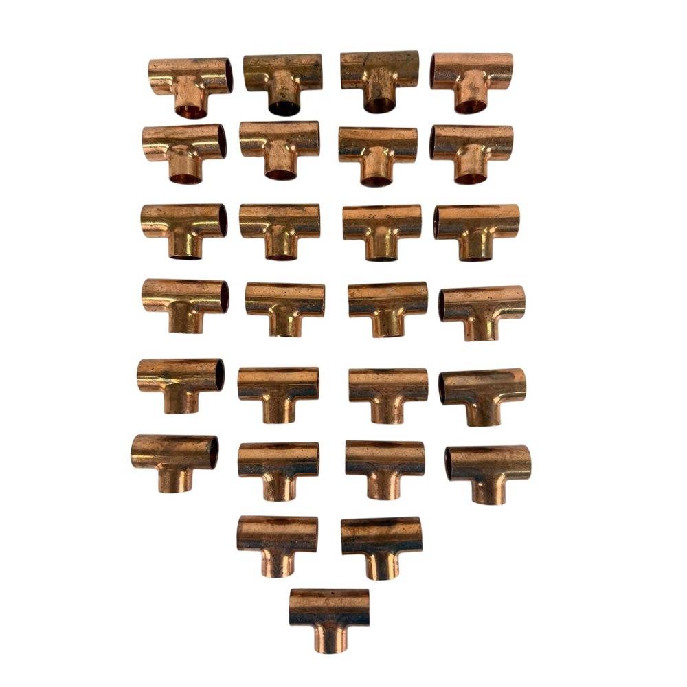 1/2 Inch Copper Tee Fittings 5/8 ID Sweat Plumbing NOS Lot of 27
